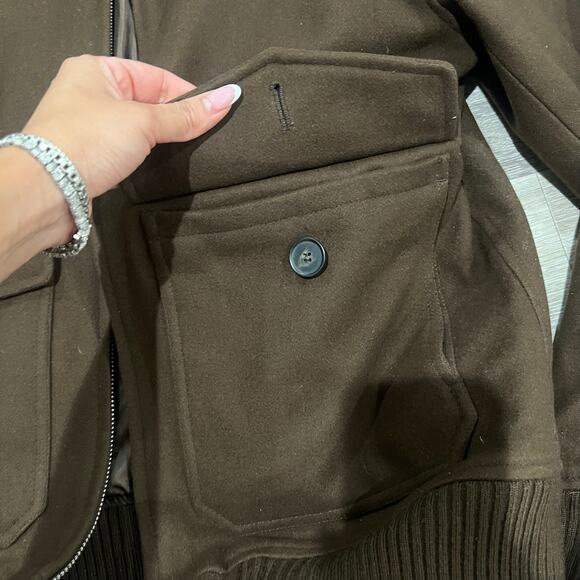 Sandro Paris Dark Brown Aviator Wool Jacket Medium - Picture 5 of 13